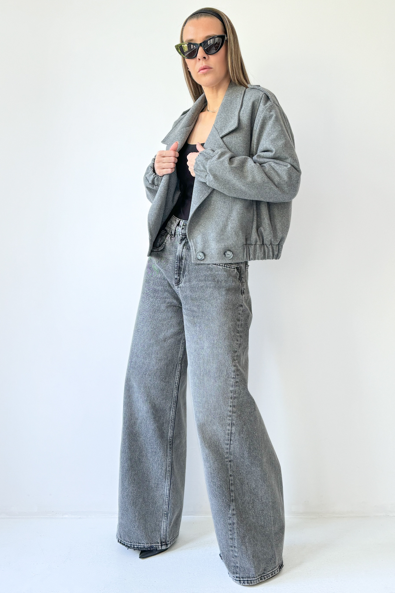 Jeansy wide leg Davis dark shadow lemoniade